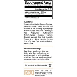 Natures Trove SAMe 200mg - Suplemento Vegano, 60 Tabletas, Sin Gluten, Sin Soya, Sin OMG