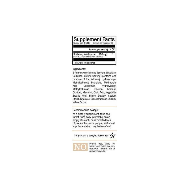Natures Trove SAMe 200mg - Suplemento Vegano, 60 Tabletas, Sin