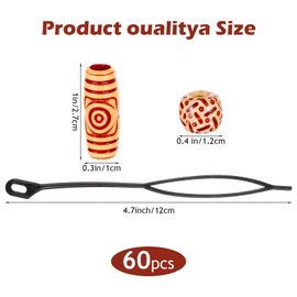 60PCS Wood Hair Beads Large Round Natural Wooden Bead Dreadlock Hair Braid Bead Wooden Multi Shape Decorations for Macrame Necklace Bracelet DIY Craft Handmade