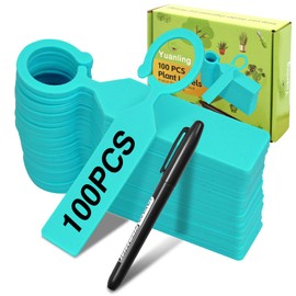 Yuanling 100Pcs Plant Labels Plastic Waterproof Plant Tree Tags Nursery Garden Markers for Indoor Outdoor Gardening Plants Vegetables Flowers Potted (Teal Color with 1 Marker Pen)