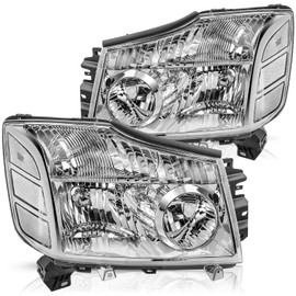 Bingbingmotor Headlight Assembly Compatible with 2004-2015 Nissan Titan / 2005-2007 Armada Left and Right Side Chrome Housing with Clear Reflector Headlamps