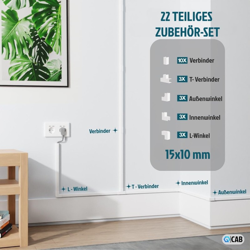 QCAB Connectors Set for Cable Duct 1.5 x 1.0 cm,