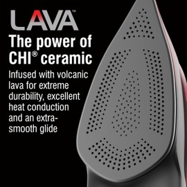 CHI Steam Iron for Clothes, 300+ Holes for Powerful Steaming, Temperature Dial, 1700 Watts, XL 10’ Cord, Auto Shutoff, Lava Infused Ceramic Soleplate, Black (13130)