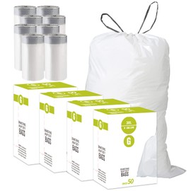 4 Packs(200 Count Total) Code G 8 Gallon Heavy Duty Drawstring Plastic Trash Bags Compatible with simplehuman Code G | 1.2 Mil | White Drawstring Garbage Liners 8 Gallon/30 Liter