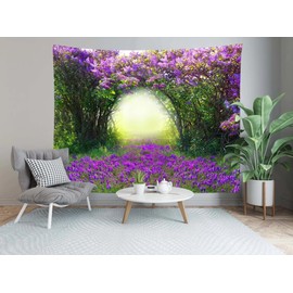 Loccor 8x6ft Spring Scenery Tapestry Photography Backdrop Secret Garden Purple Flower Natural Wall Art Large Wall Hanging Living Room College Dorm Home Apartment Decoration Banner Bedroom Aesthetic