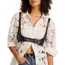 LyzerMia Harness for Women Genuine Leather Waist Belt Steampunk Underbust Corset, Black (Small)