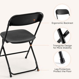 Sweetcrispy Folding Chair 10 Pack, Plastic Foldable Chairs with 330-Pound Capacity, Sturdy Metal Portable Chair, Easy to Use and Store, Outdoor and Indoor, for Home, Office, Party, Comfy, Black