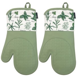 Homewear Delaney Silicone Oven Mitts Set - Extra Long, Heat Resistant Kitchen Gloves, Non-Slip Holders for BBQ, Baking, Cooking Essentials, Sage & Herbs, Kitchen Decor, Oven Gloves, New Home Gifts