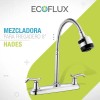 Mezcladora EcoFlux Hades Cuello Flexible 50cm Doble Comando Acabado Cromado
