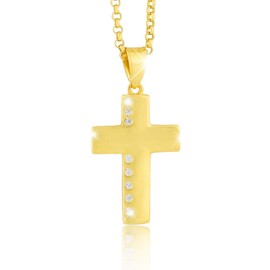 Necklace Cross Gold Cubic Zirconia for Christening Confirmation Birthday Gifts for Believers Religious Jewellery Gifts Religion Church, Silver, Cubic Zirconia