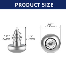 #8 x 1/2" Stainless Steel Button Head Torx Sheet Metal Screws Security Silver Screws Anti-Theft Tamper Proof with Bit T20 50 PCS