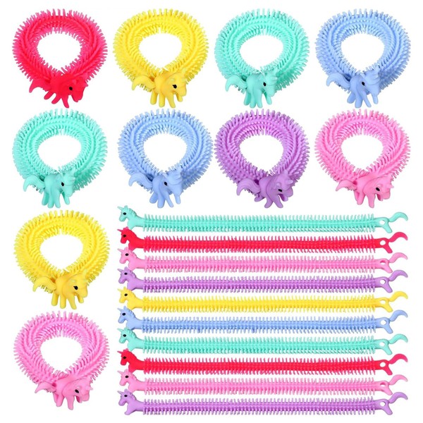 MisFun Pack of 10 Colourful Stretchy Strings, Unicorn Squeeze Toy, Stress Relief Toy Squeeze, Unicorn Stretch Noodles Ideal for Sensory Training and Finger Exercises for Children Adults