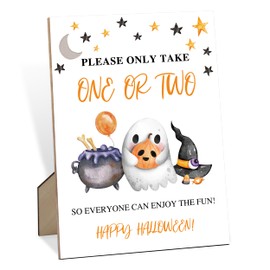 Please Take One Halloween Porch Sign, A Little Boo Is Almost Due Baby Shower Decorations, 5.6x 7.8" Halloween Cauldron Ghost Moon Wooden Table Sign for Candy Bowl Trick or Treat Activities