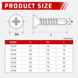 THFJWJ Self-Tapping Screws Stainless Steel Countersunk Head Sheet Metal Screws Self-Tapping Drilling Screws M4.2 x 25 mm Stainless Steel Screws Self-Drilling Screws with Tail Pack of 80 A2 V2A 304 for