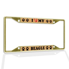 Fastasticdeals Metal Insert License Plate Frame I Love My Beagle Dog Weatherproof Car Accessories Gold 4 Holes Solid Insert