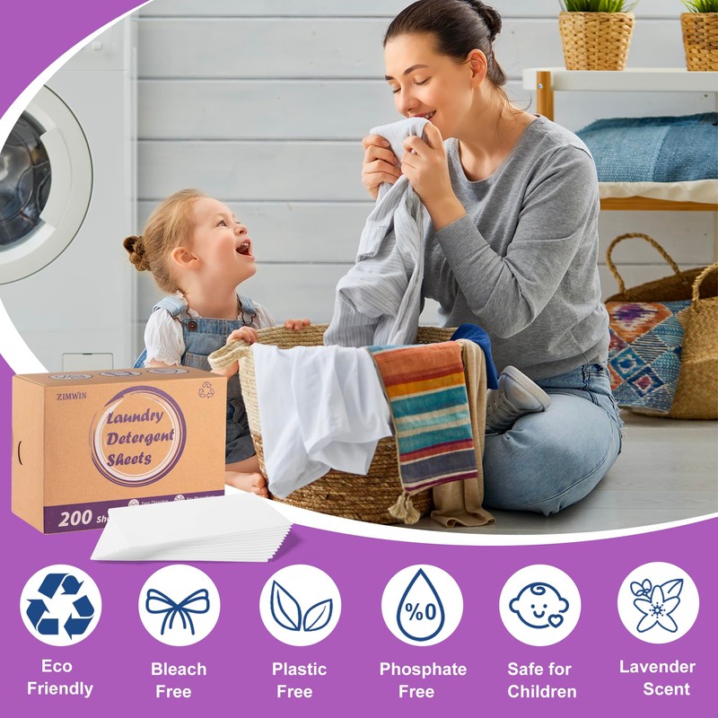 Laundry Detergent Sheets, 200 Sheets Lavender Laundry Soap Strips -