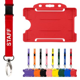CKB Ltd Staff Lanyard with Card Holder Double Pack ID Breakaway Safety Lanyards Neck Strap Swivel Metal Clip - Pull Quick Release Design (Red)