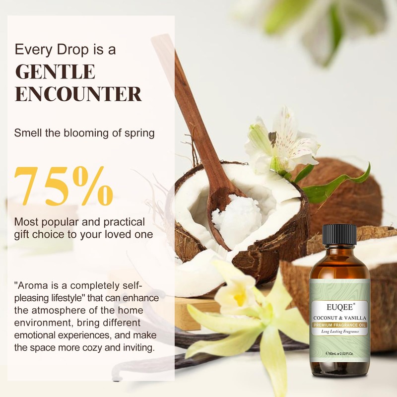 Coconut & Vanilla Fragrance Oils, Premium Essential Oils with Glass