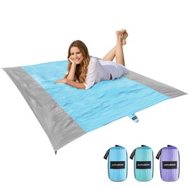 AlphaBeing Beach Blanket, Beach Mat, Sandproof Waterproof Picnic Blankets, 84" x 84" Large Compact Outdoor Mat for Beach, Travel, Camping & Hiking, Lightweight & Quick-Dry, w/ 4 Metal Stakes