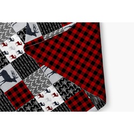 Puddle Kickers Red Buffalo Plaid Crib Blanket for Baby Boys, Woodland Deer Buck and Antlers Northern Lumberjack Theme (Lightweight Minky Fleece - 50" x 60" Red Buffalo Plaid Back)