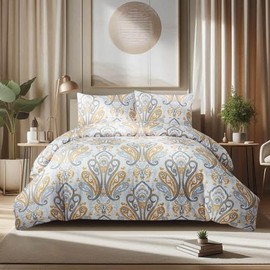 Style Quarters Duvet Cover Queen-Yellow Queen Size Duvet Cover Set,3PCS Soft Lightweight Boho Bedding Sets,100% Washed Microfiber Duvet Cover with Zipper Closure and Corner Ties for All Season