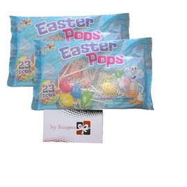 Easter Pop Lollipops Suckers | Individually Wrapped 23 Count / 2 Packs | Strawberry, Blue Rasberry, Watermelon & Lemon Flavors | Use for Easter Baskets, Easter Egg Hunts, Classroom Parties | Easter Card Included
