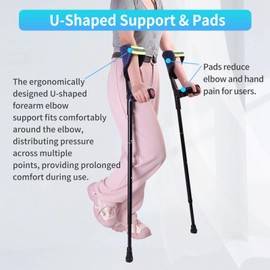 WONDSIGHIN Forearm Crutches for Adult Men or Women with Cushion, 1 Pair, Adjustable, Foldable Arm Crutch with Elbow Strap, Light and Portable Crutches for Patients