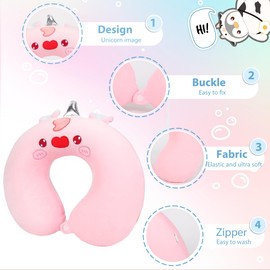 MELECERi Travel Pillow for Airplane Road Trip Car Seat, Stuffed Animal Unicorn Neck Pillow Soft Memory FoamU-Shaped Pillow