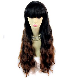 Wonderful Curly Black Brown & Red Long Lady Wig Dip-Dye Ombre hair by Wiwigs ®