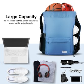 Risefit - Mochila con cordón con bolsillos de malla, bolsa de gimnasio, resistente a la arena, mochila de playa para hombres y mujeres (gris degradado), Azul