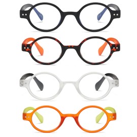 KoKoBin 4-Pack Mini Small Round Reading Glasses Comfortable Readers for Women and Men (Multicoloured, 3.50, multiplier_x)