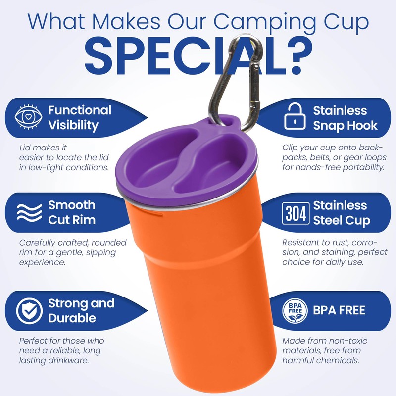 bzyoo Nesting Stainless Steel Camping Cup Set with Hook –