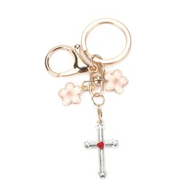 OBEISN Creative Punk Metal Keyring with Rose Cross for Women, Unique Gift Idea! For Birthday Gifts, Gifts, Silver5, S