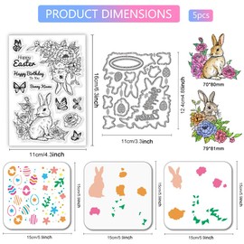 GLOBLELAND Easter Bunny Stamp and Cutting Dies Set for Card Making Easter Eggs Stamps and Stencils Greetings Embossing Stencil for DIY Scrapbooking Crafts Album Accessories