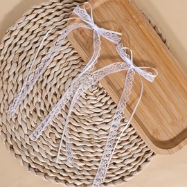 Piriuuo 2 Pcs White Lace Bow, Hair Ribbon Clips with Long Tail Elegant Lace Hair Ribbons for Women White Lace Hair Bow Lace Bow Clip Coquette Hair Accessories for Women Girls