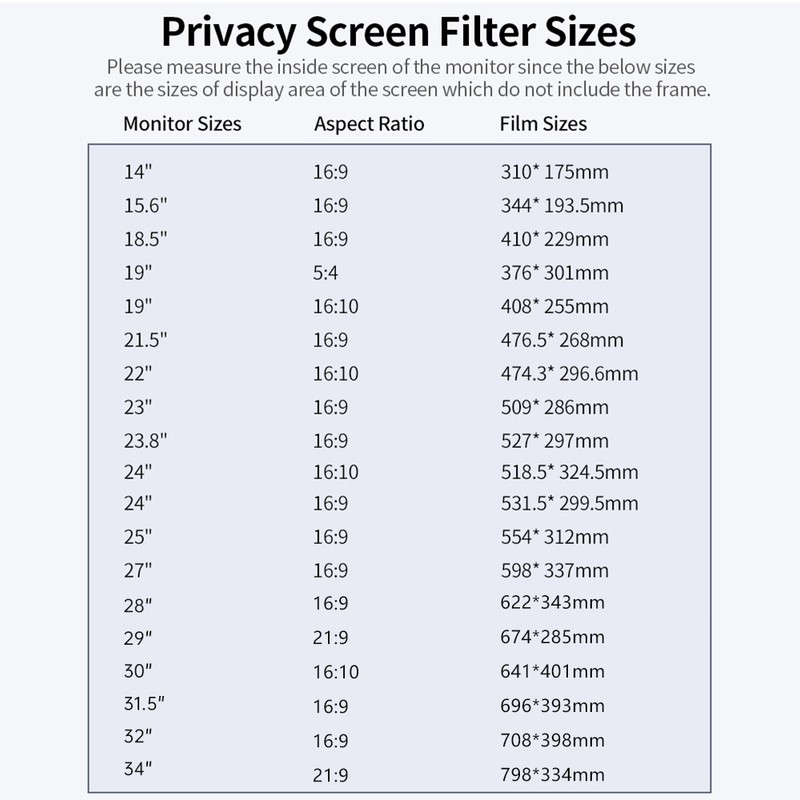 Privacy Screen Filter Reversible High-transmittance 30° Invisible Anti-UV Anti-glare Film