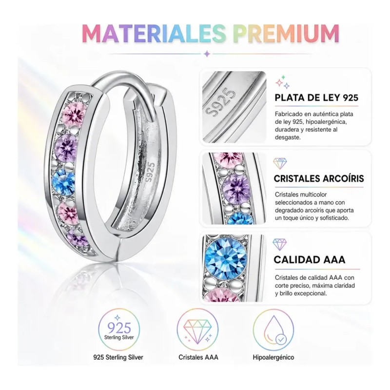 Aretes Plata Pura Con Moissanita Diseño Minimalista 13mm