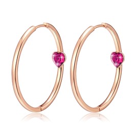 EVEVIC Trendy Austrian Crystals Heart Hoop Earrings for Women 14K Gold Plated Hypoallergenic Hoops Earring Jewelry Gift (Rose Pink)