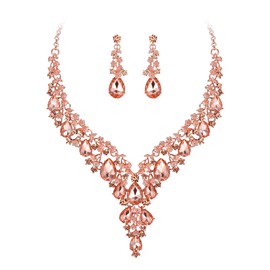 Clearine Wedding Jewellery Set Drop Rhinestone Cluster Statement Necklace and Earrings Set Costume Jewellery for Women Clear Silver Tone, Crystal, No Gemstone