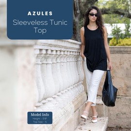 Azules Sleeveless Tunic Tops for Women - Casual Flowy Tank, Loose Fit, Stylish Black