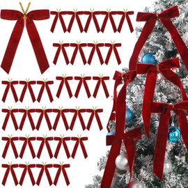 Riceshoot 30 Pcs Velvet Christmas Bow for Christmas Tree, Rustic Crafts Gift Bows, Christmas Garland, Large Gifts, Parties, Indoor or Outdoor Christmas Decorations, 6.3 x 11 Inch(Burgundy)
