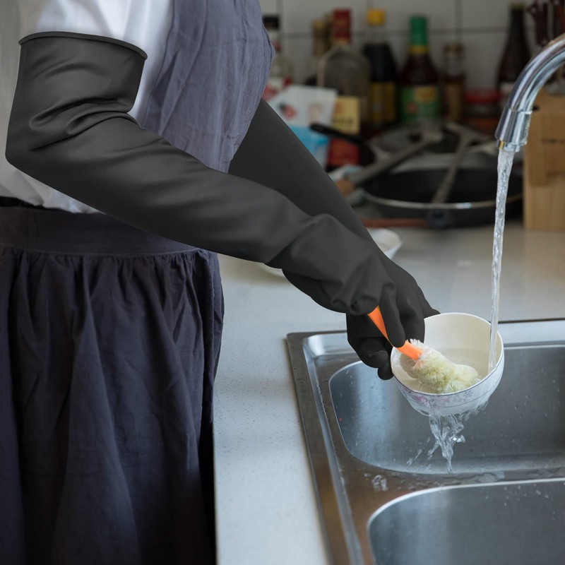 22" Latex Chemical Resistant Gloves, Reusable Heavy Duty Long Rubber