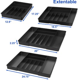 Simple Houseware Expandable Kitchen Drawer Flatware Organizer, Black – Adjustable Cutlery Tray with 9 Compartments for Utensils and Silverware