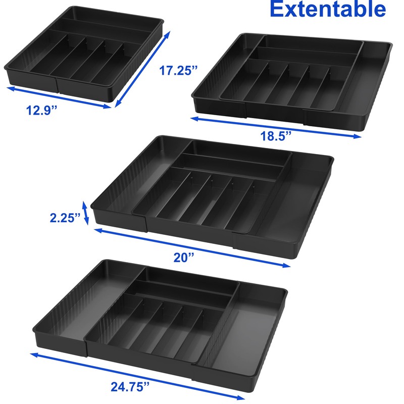 Simple Houseware Expandable Kitchen Drawer Flatware Organizer, Black – Adjustable