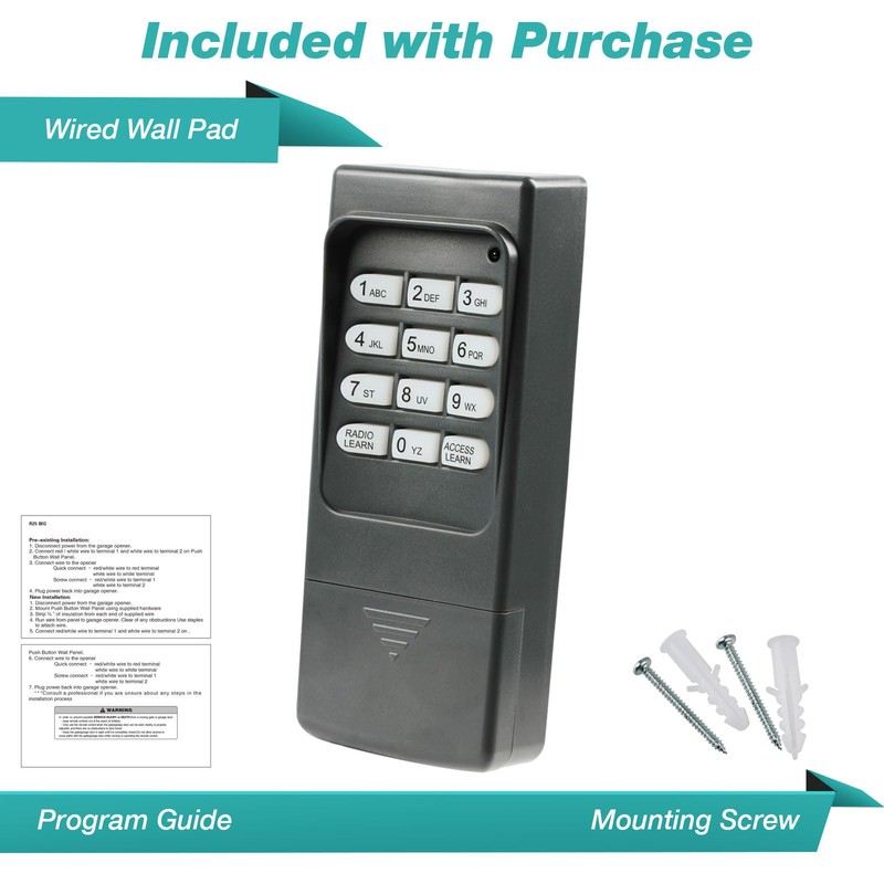 Garage Stop Door Opener Remote Keyless Entry Wall Keypad for