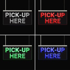 Lighted LED Pick-up Here Sign Hanging from Ceiling Mount Color Changing Bright Glowing Light Sign for Retail Store, Bar, Restaurant, Food Truck, 6" x 12"