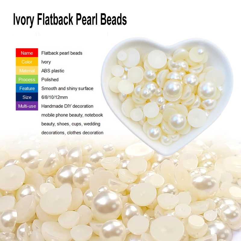 Half Pearl Beads 115pcs 3 Sizes Half Flatback Round Pearl