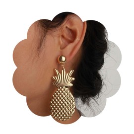 Yienate Cute Pineapple Fruit Drop Earrings Funny Large Golden Pineapple Dangle Earrings Boho Statement Creative Summer Fruit Theme Pineapple Earrings Hawaiian Beach Earrings Jewellery for Women, Zinc,