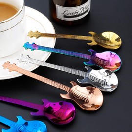 Guitar Coffee Spoons, Pack of 7 Colourful Stainless Steel Guitar Coffee Spoons, Teaspoons, Yoghurt Spoons, Small Home Spoons for Tea, Milk, Coffee, Dessert, Drink, Milkshake