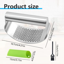 Knoblauchpresse, Knoblauchpressen aus Edelstahl, Stainless Steel Garlic Press, Knoblauchwippe, Knoblauchschneider mit Reinigungsbürstchen und Knoblauchschäler, für Press Garlic